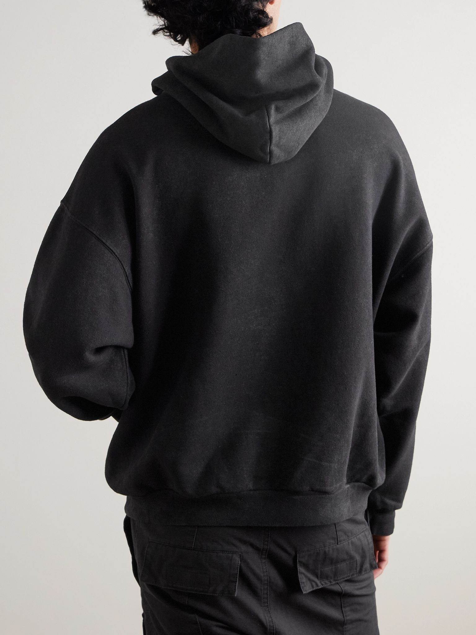 Printed Cotton-Jersey Hoodie Black - 3