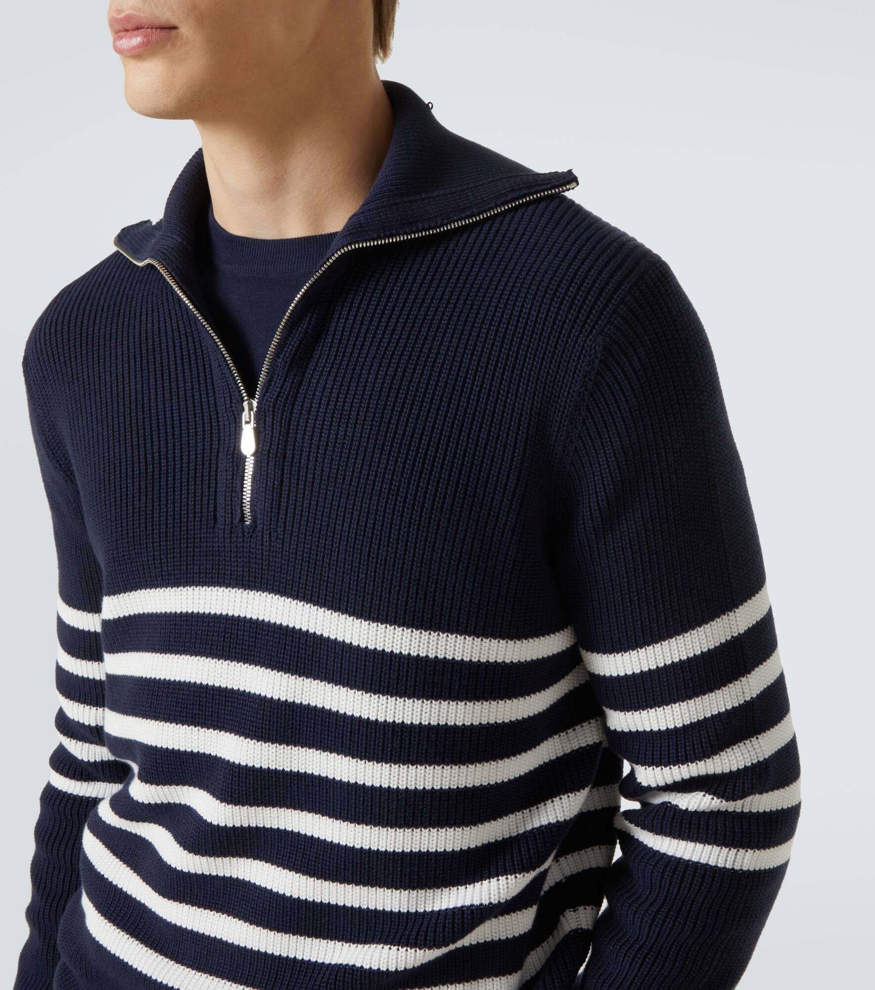 Striped cotton half-zip sweater - 5