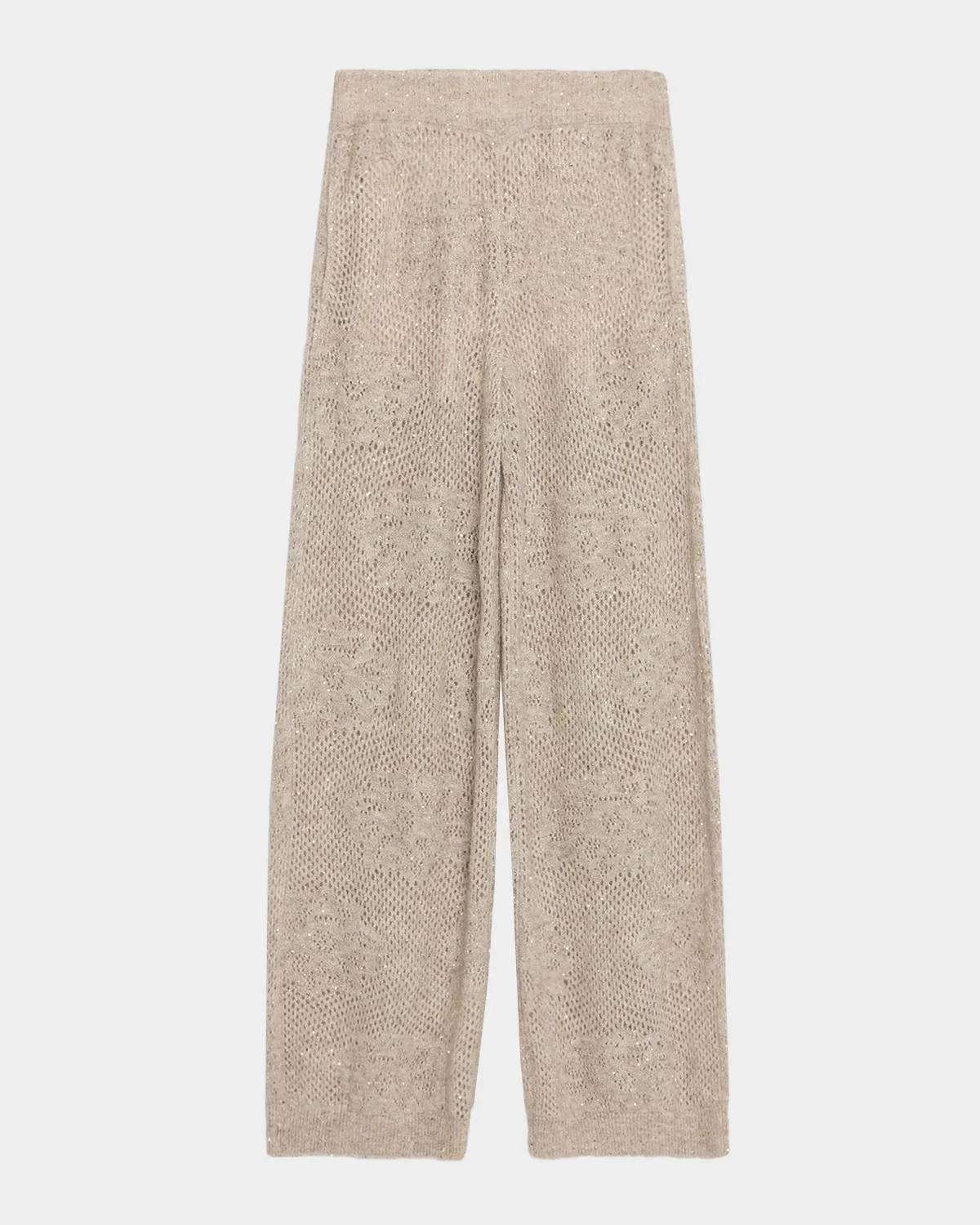 Floral Paillette Mohair Open-Knit Wide-Leg Pants - 1