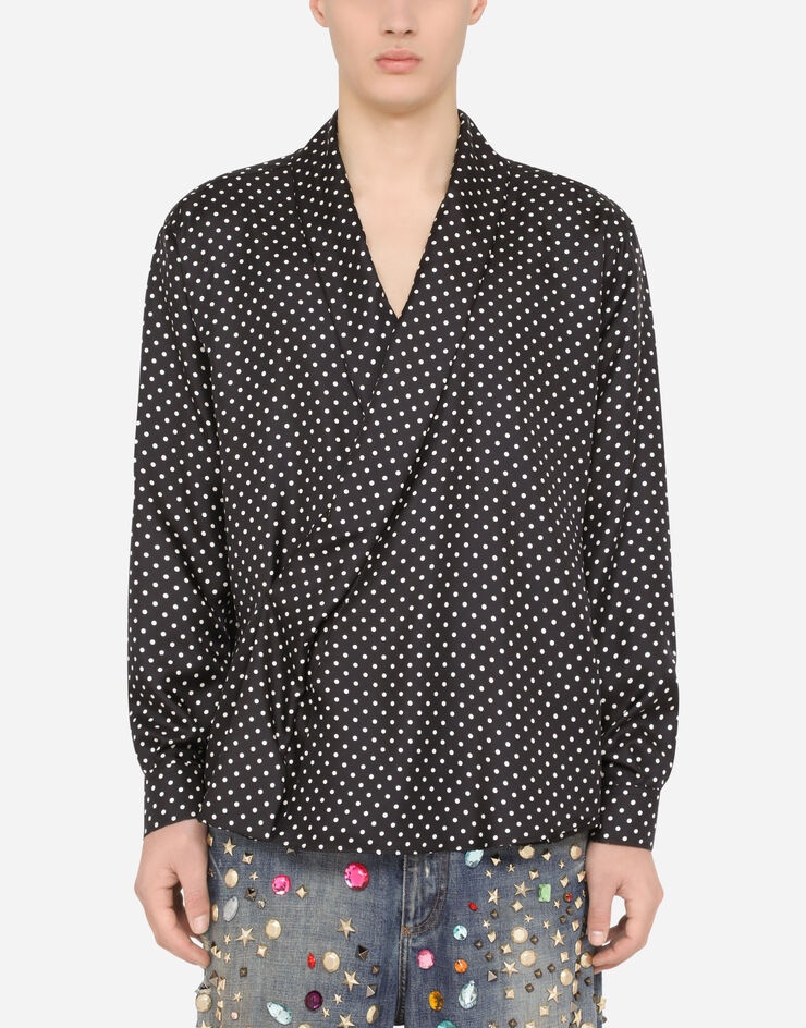 Oversize silk shirt with polka-dot print - 1