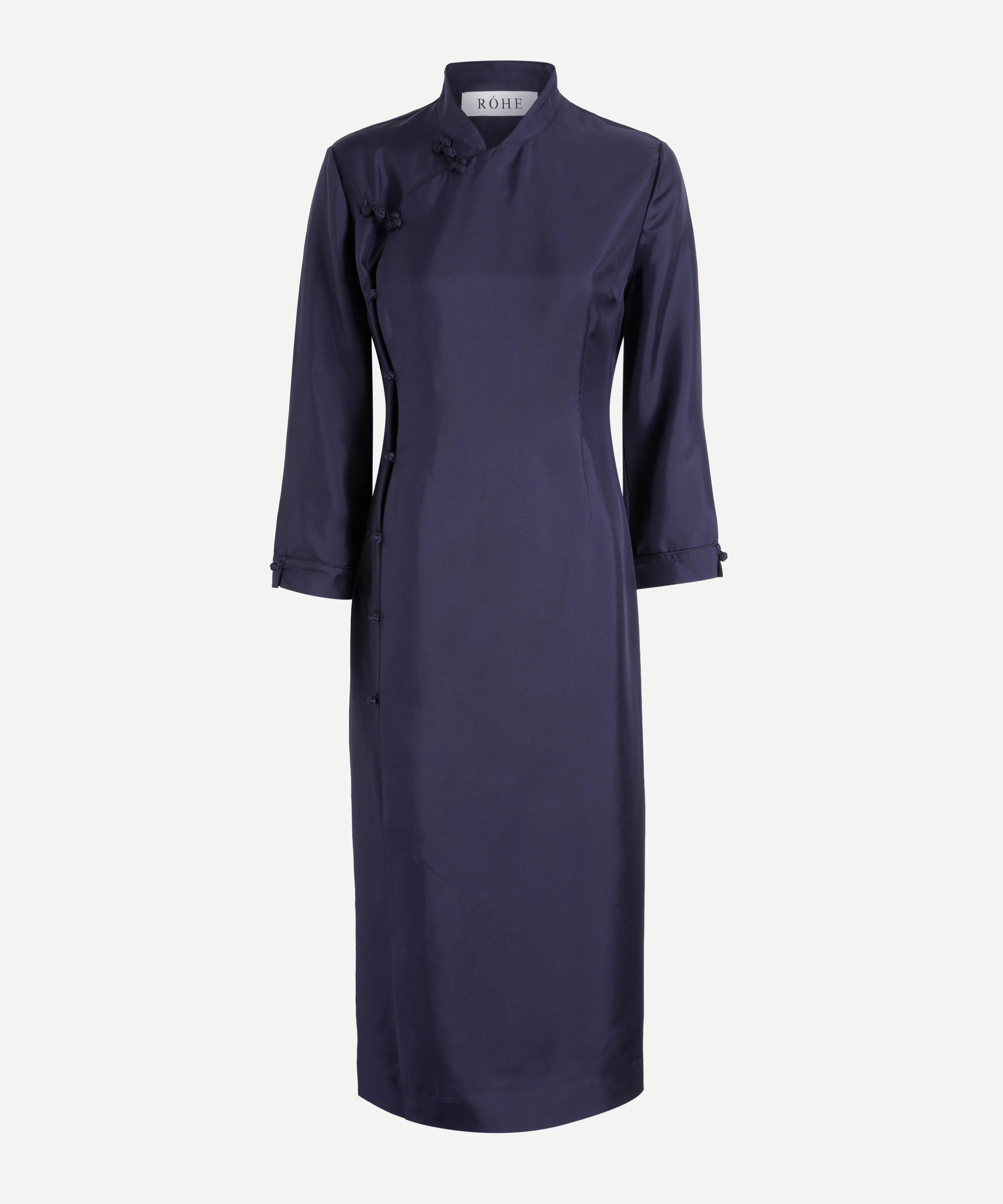 Navy Pankou Closure Silk Dress - 1