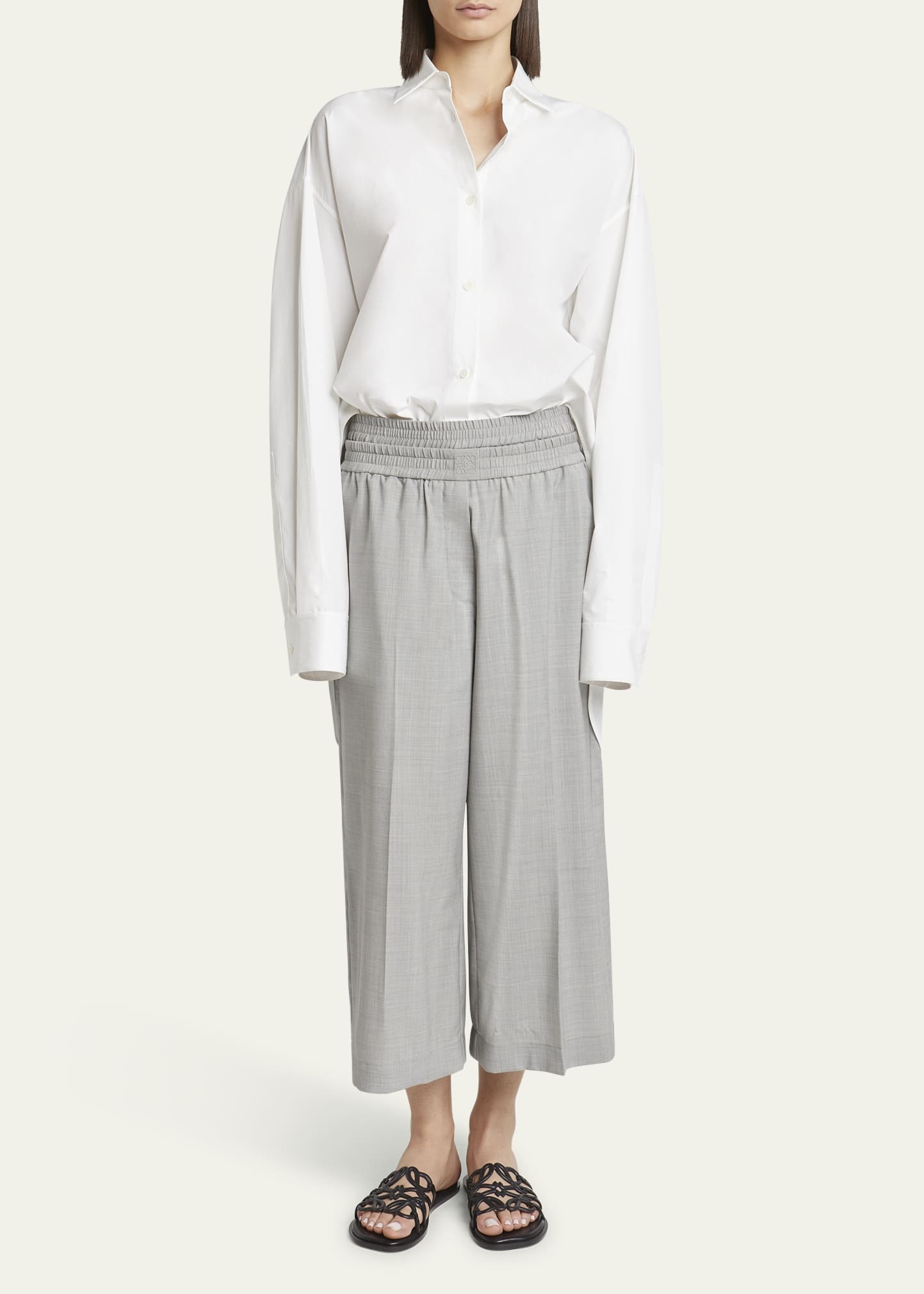 Cropped Wide Leg Wool Trousers - 2