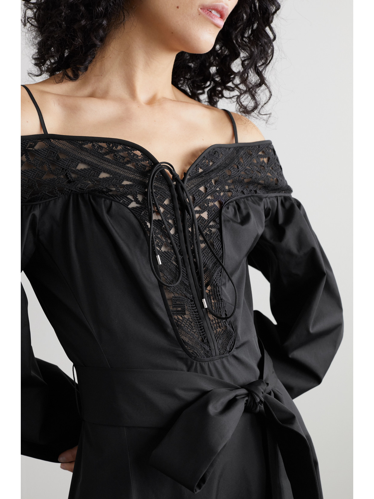 Cold-shoulder Lace-trimmed Cotton-poplin Dress - 5