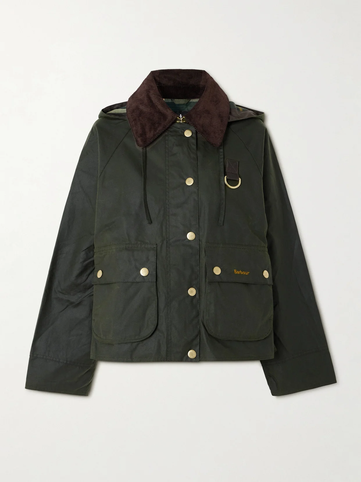 Reighton Hooded Corduroy-trimmed Waxed-cotton Jacket - 1