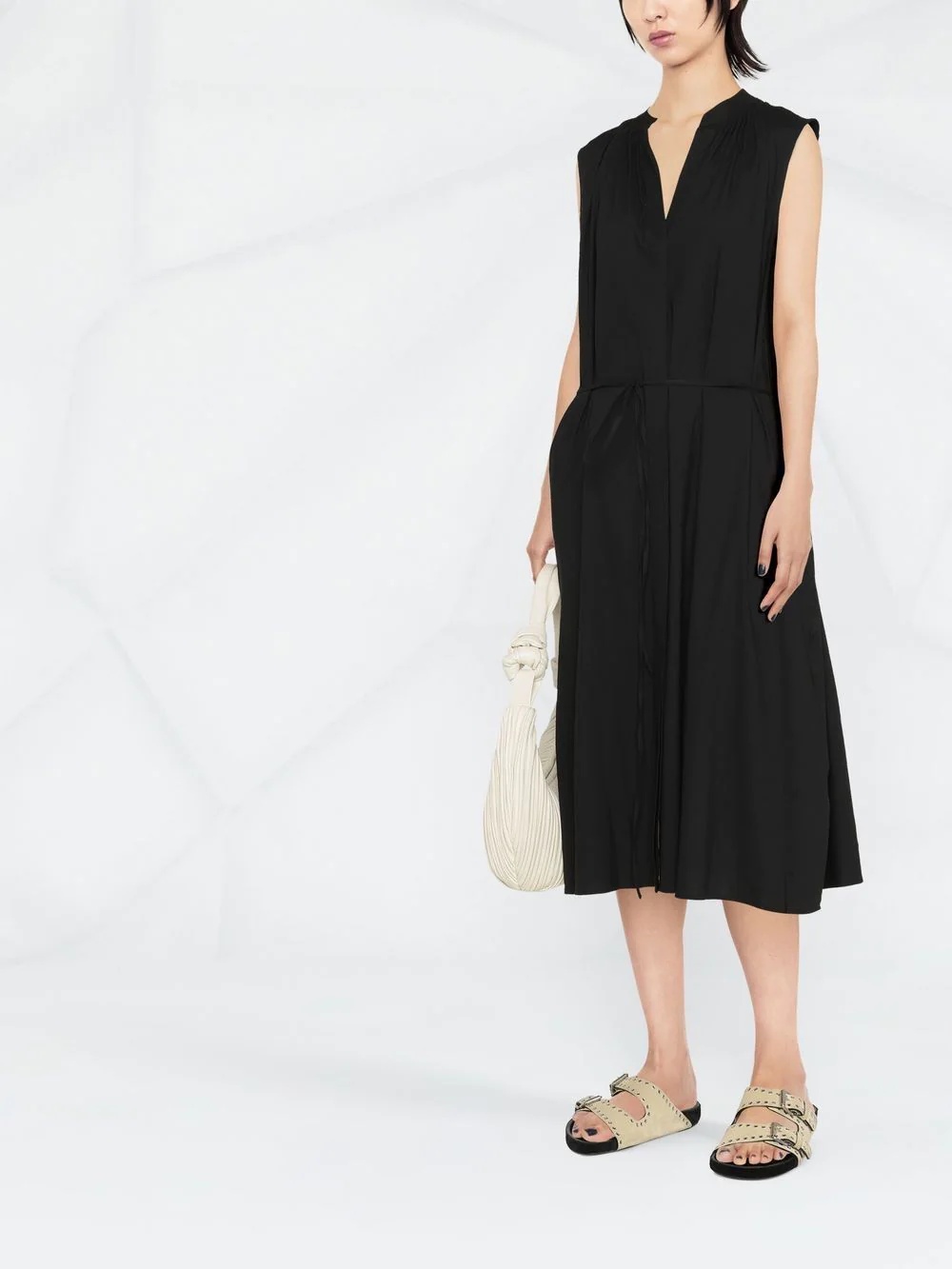 shirred band collar dress - 2