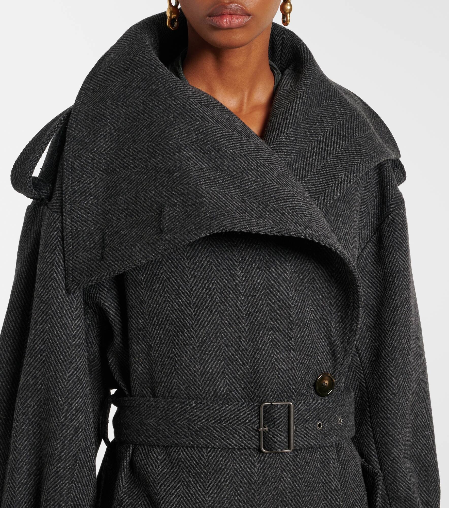 Herringbone belted wool-blend coat - 4