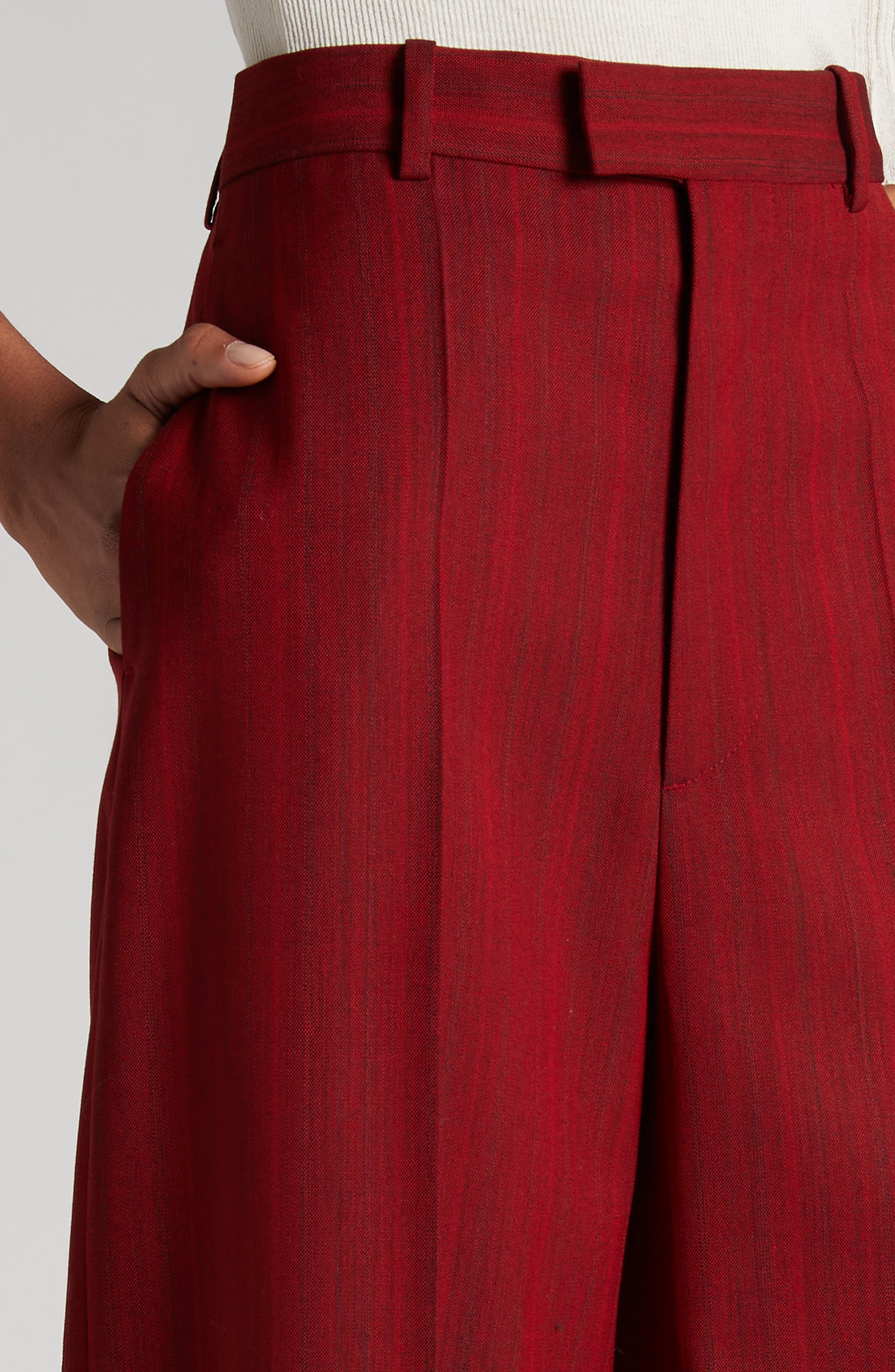Bottega Veneta Subtle Stripe Wool Blend Pants in Red/Grey Melange at Nordstrom - 5