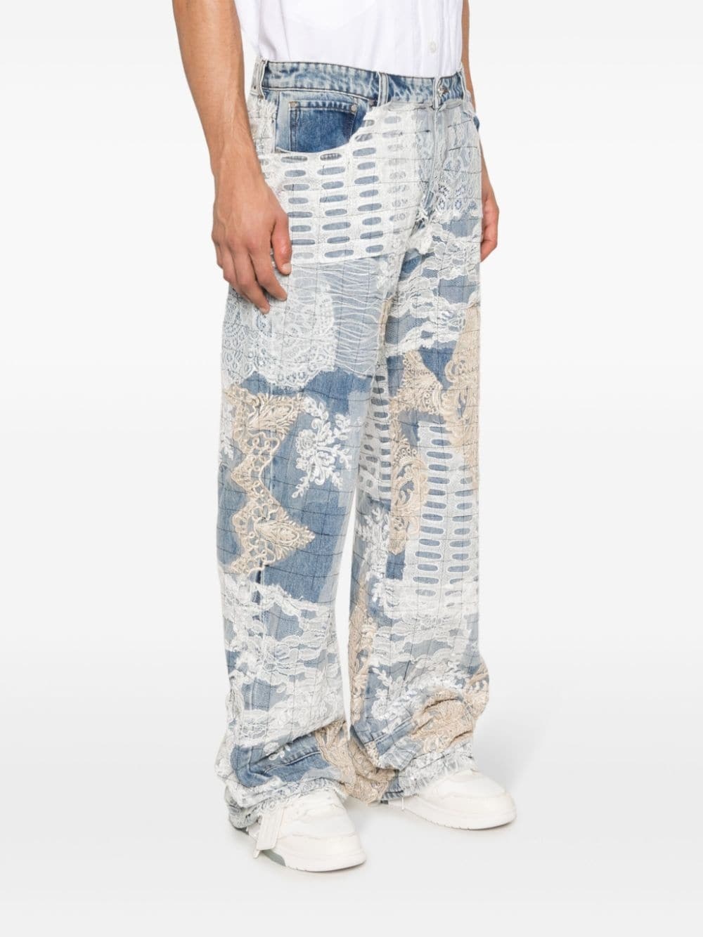 Grid Lace appliquÃ©d jeans - 3