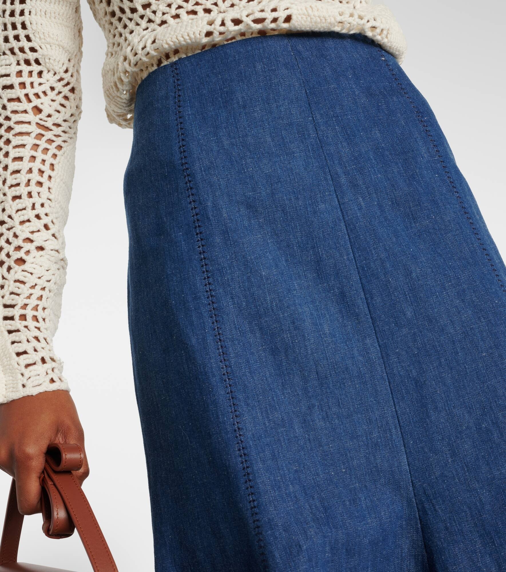 Amy flared cotton and linen midi skirt - 4