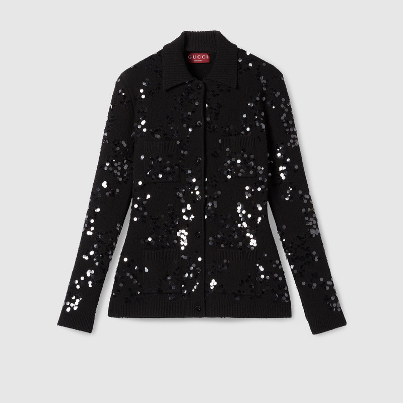 Tweed blend polo cardigan with embroidery 1