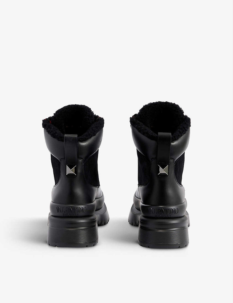 Valentino Roman Stud lace-up leather and shearling boots outlook