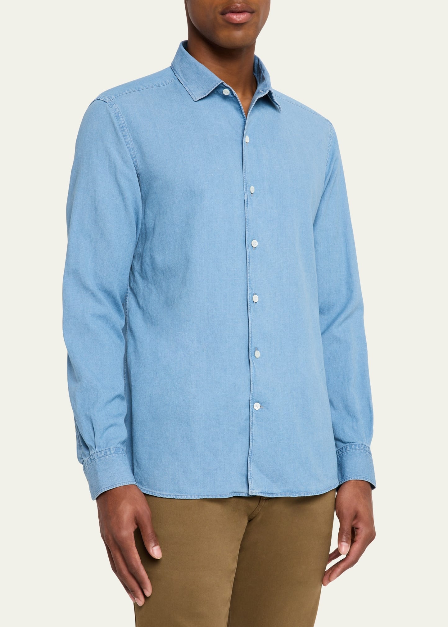 Men's Cotton and Linen Denim Casual Button-Down Shirt - 4