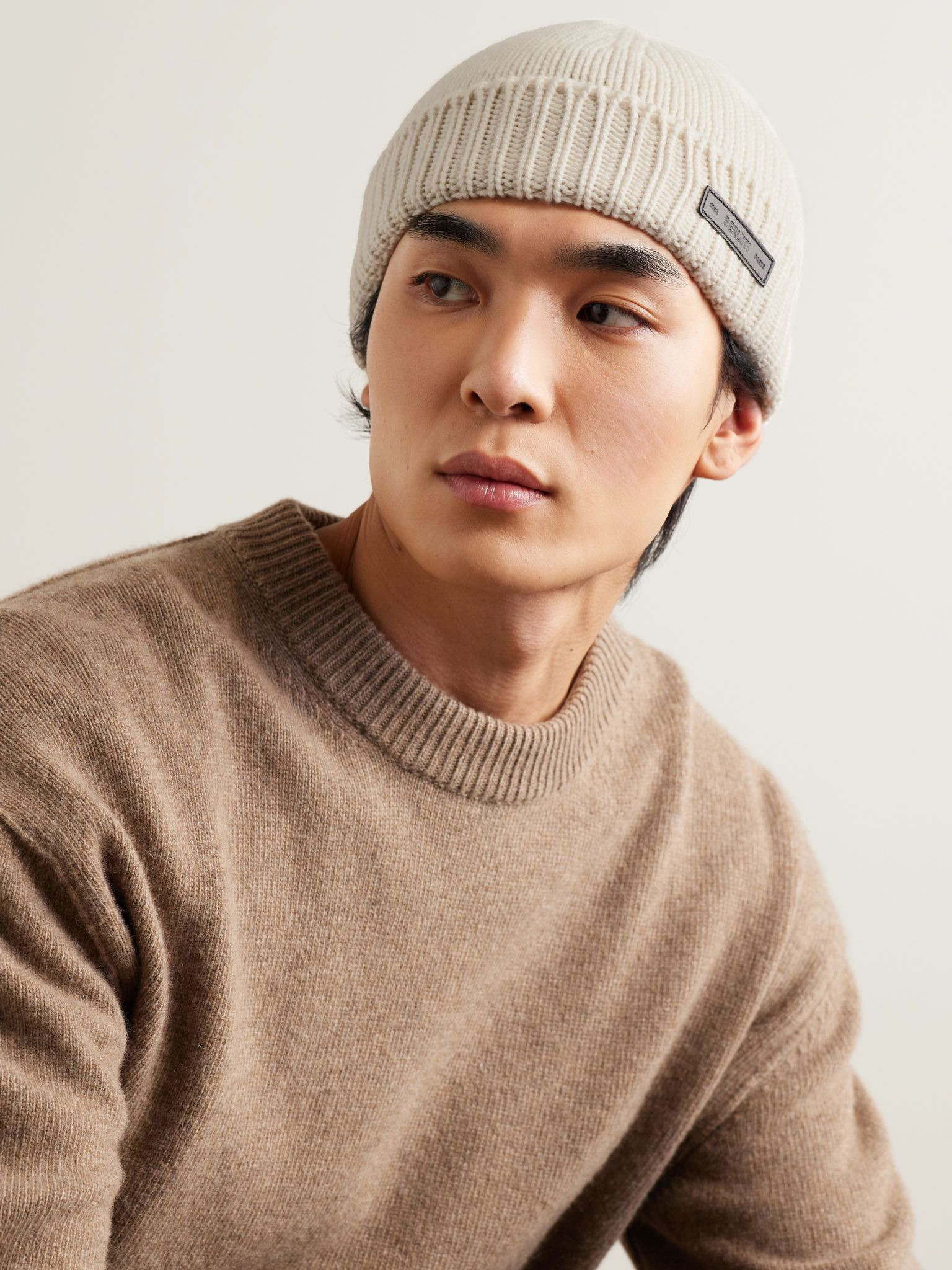 Logo-Appliquéd Ribbed Cashmere Beanie Off-white - 2