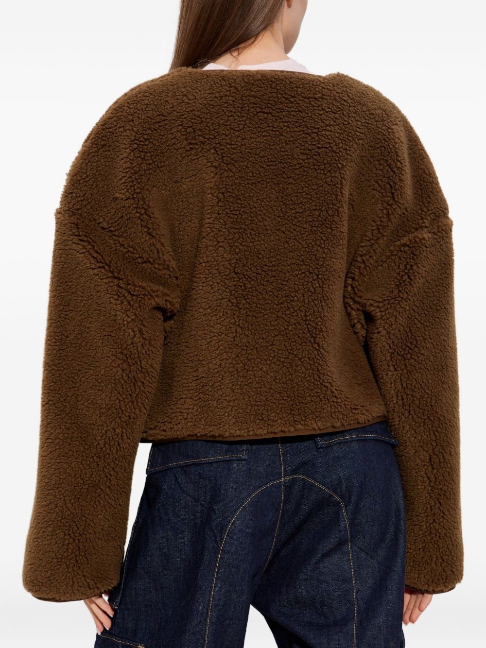 logo-embroidered fleece jacket - 4