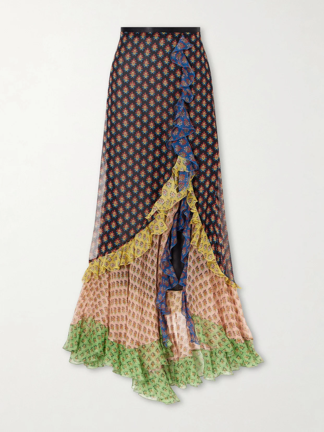 Ruffled Tiered Floral-print Silk-chiffon Maxi Skirt - 1