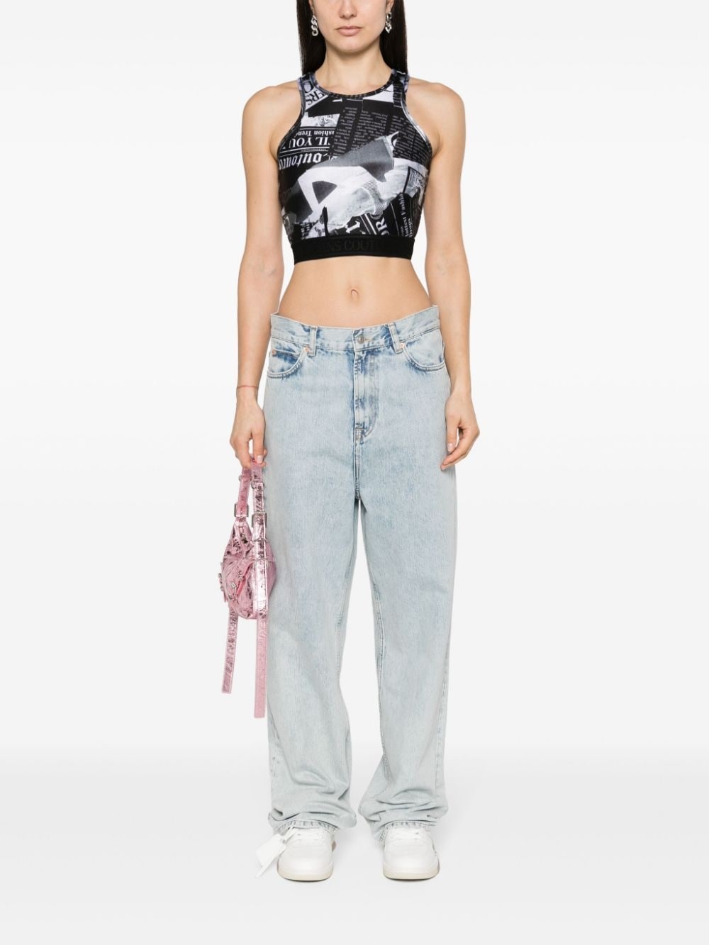 graphic-print cropped top - 2