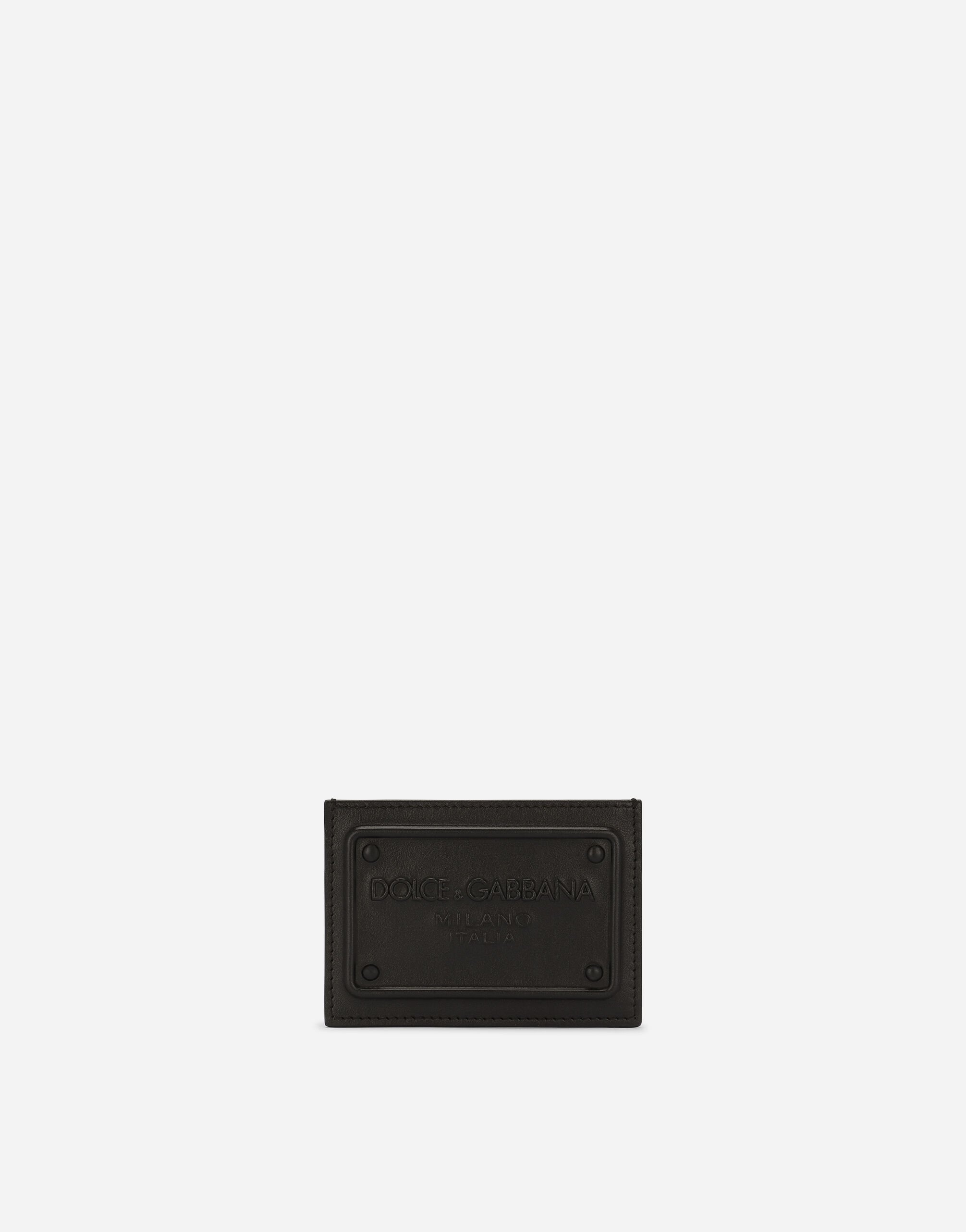 Calfskin card holder with raised logo - 1