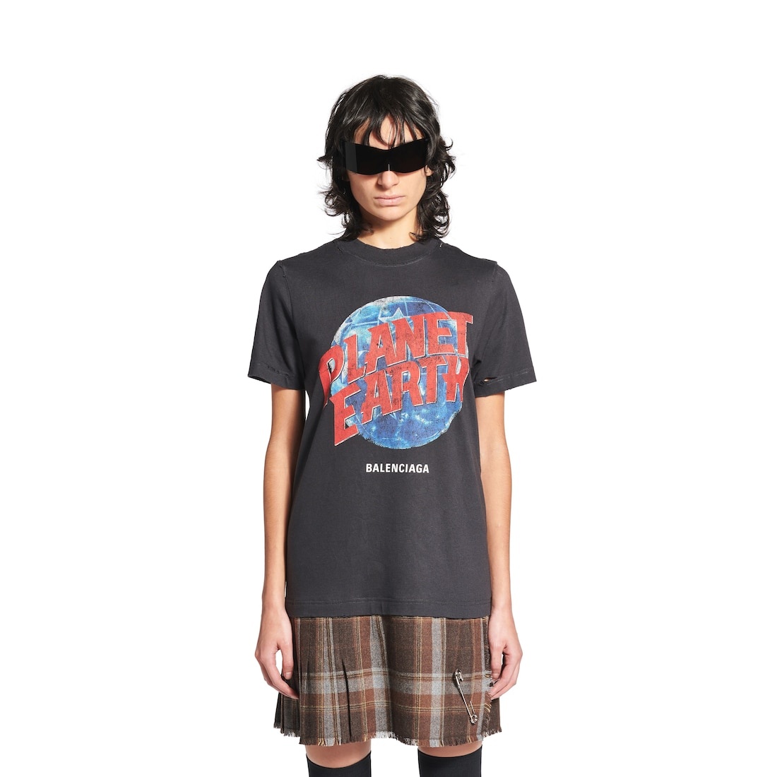 Women's Planet Earth Layered T-shirt Dress in Black/brown - 5