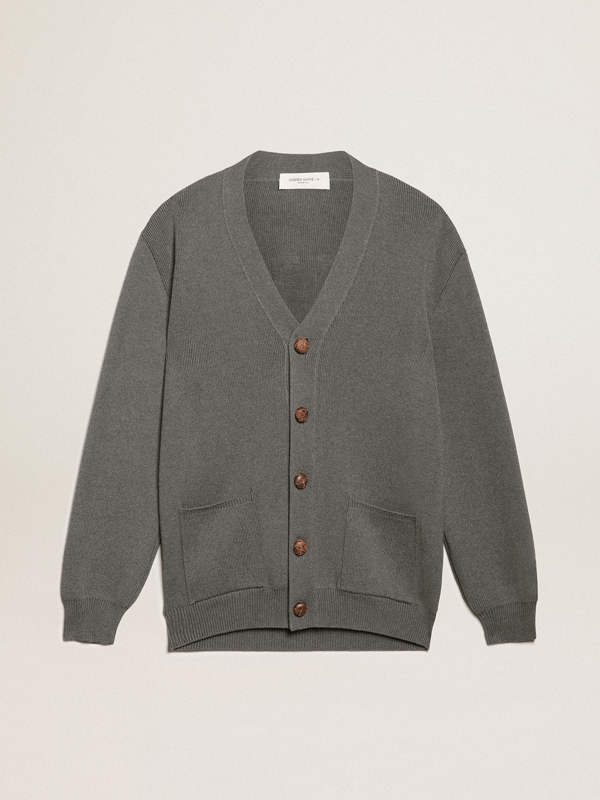 Women's mélange gray cotton cardigan with logo on the back - 1