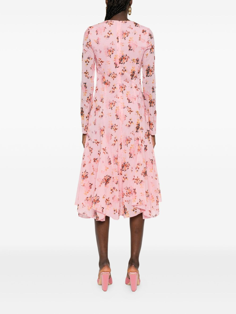 floral-print long-sleeve midi dress - 4
