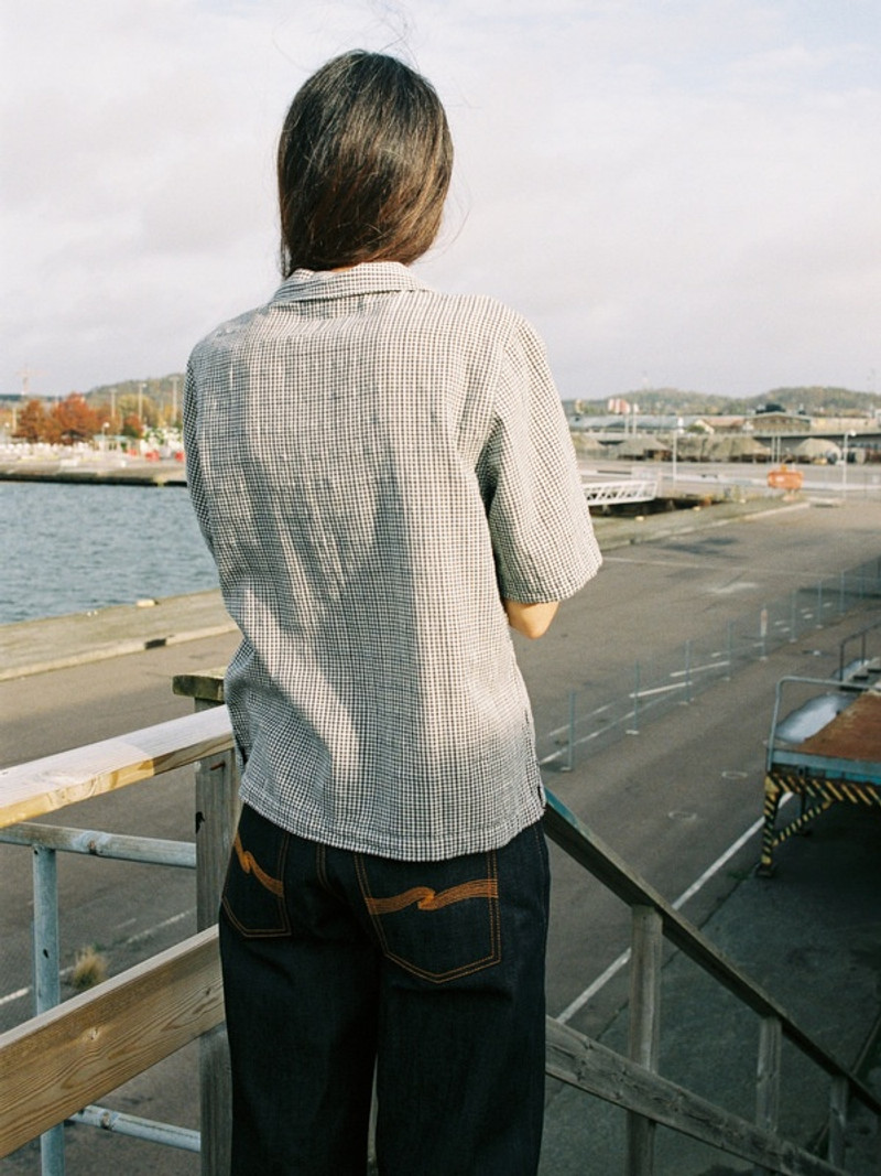 Moa Tie Check Indigo Blouse Blue 3