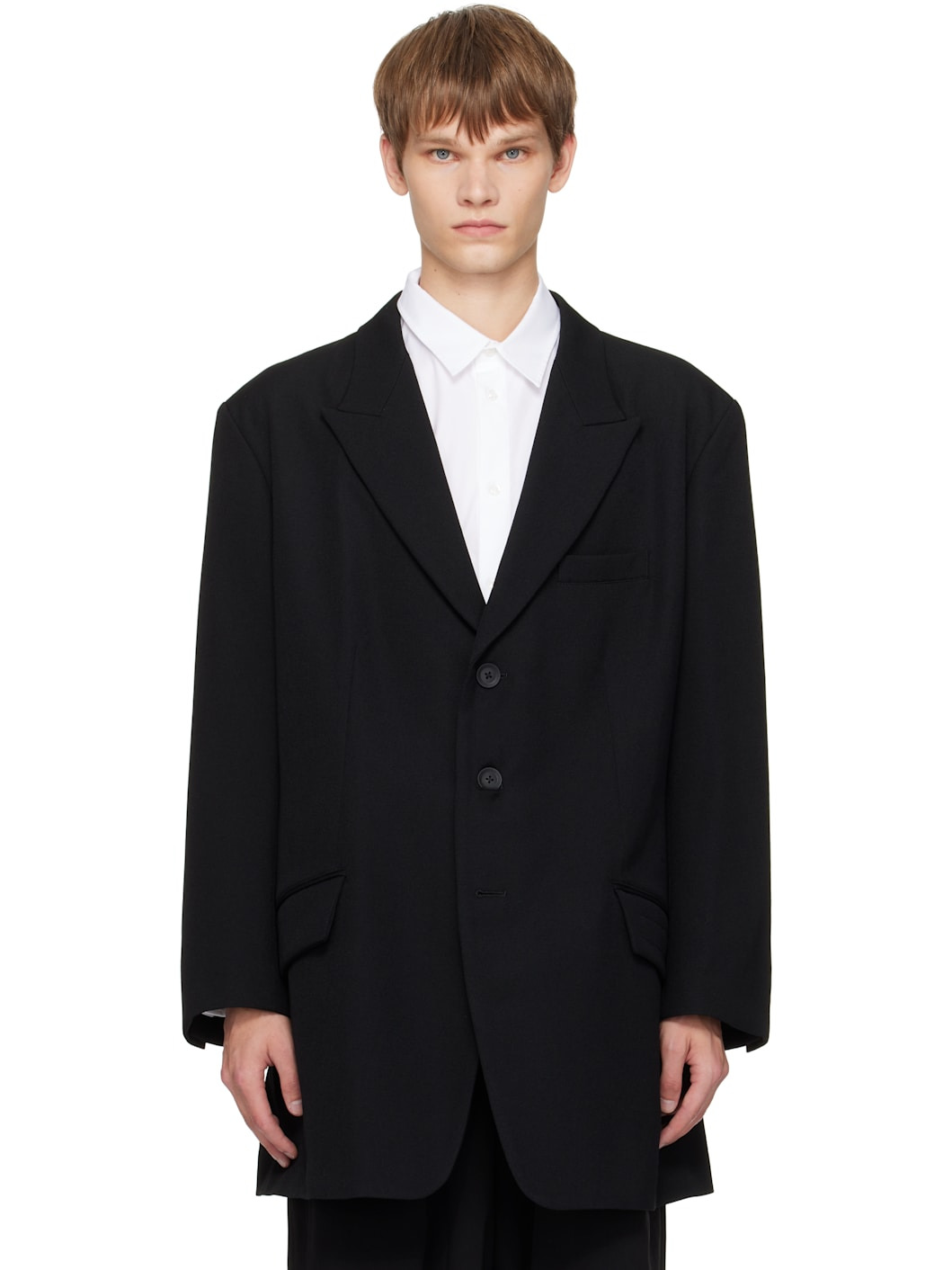 Black 3 Button Peak Blazer - 1