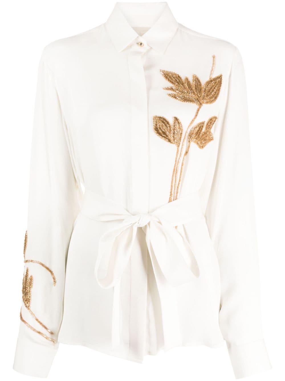 Foliage-embroidered silk shirt - 1