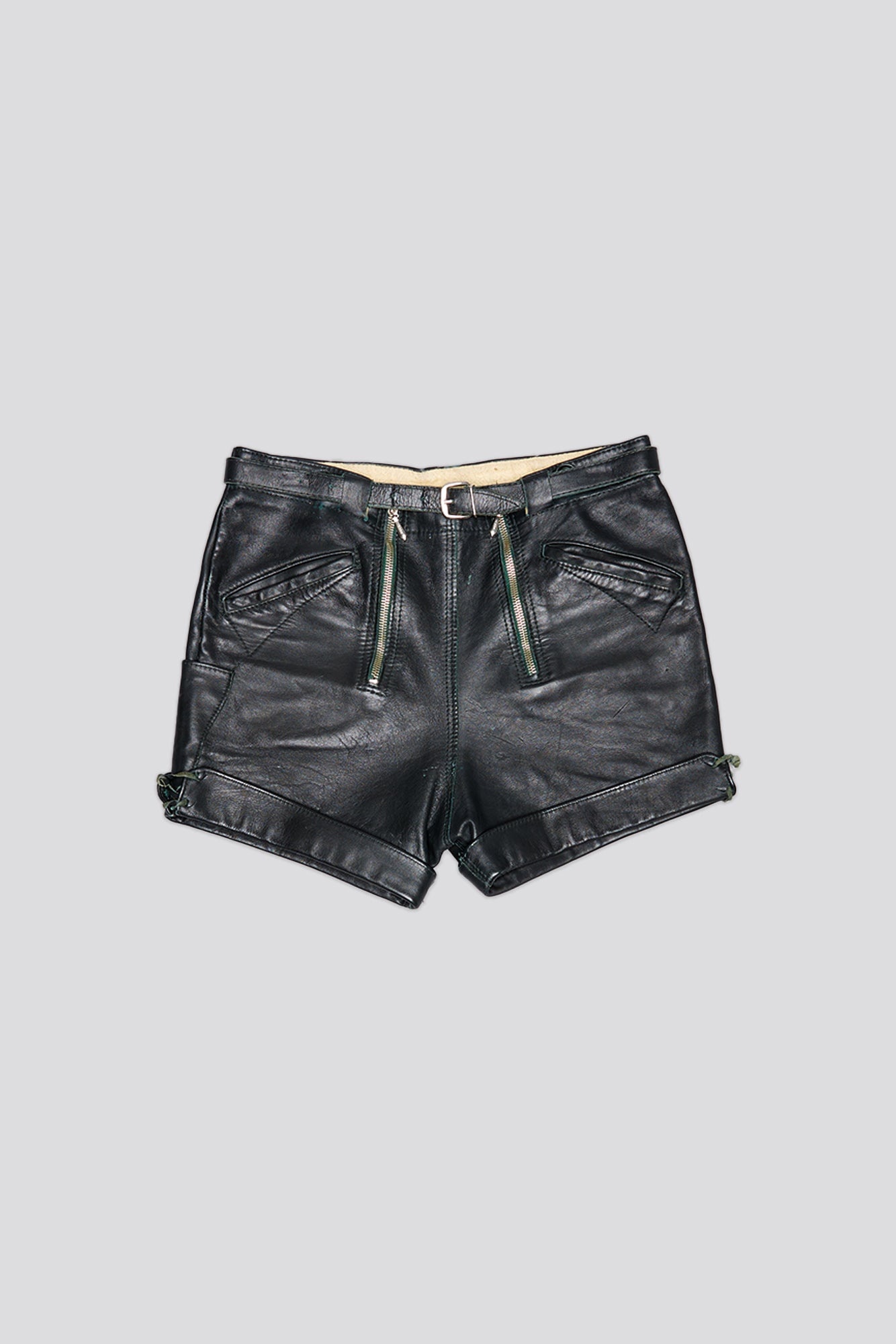 LEATHER BIKER SHORT - BLACK -R13 - 1