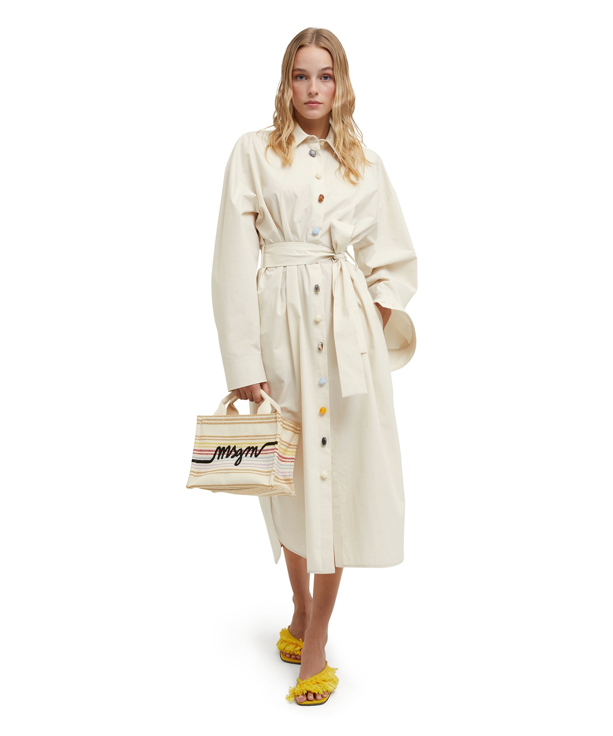 Poplin chemisier shirt dress with jewel stone application - 5