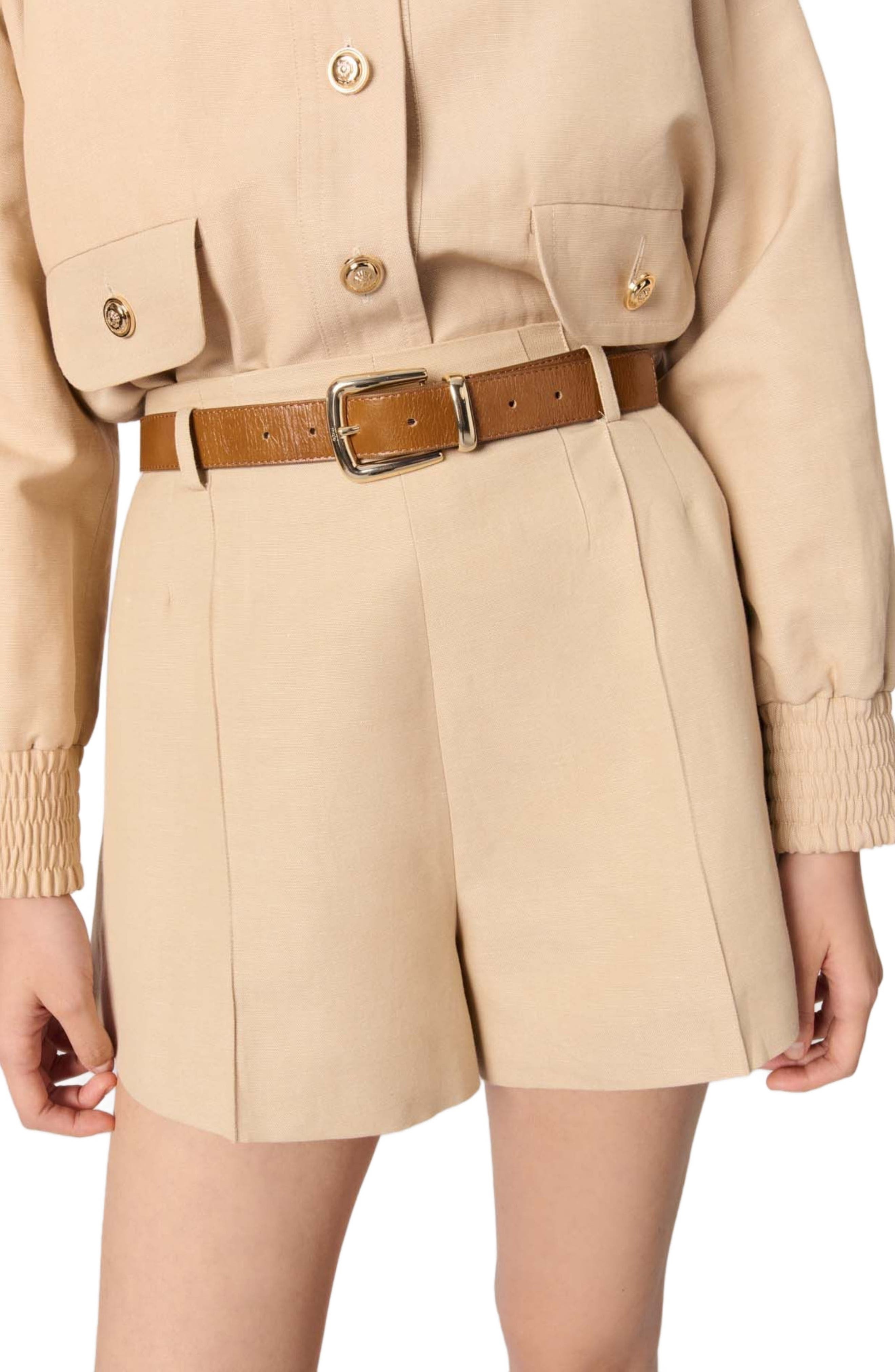 maje Linen and cotton shorts with darts in Beige at Nordstrom - 6