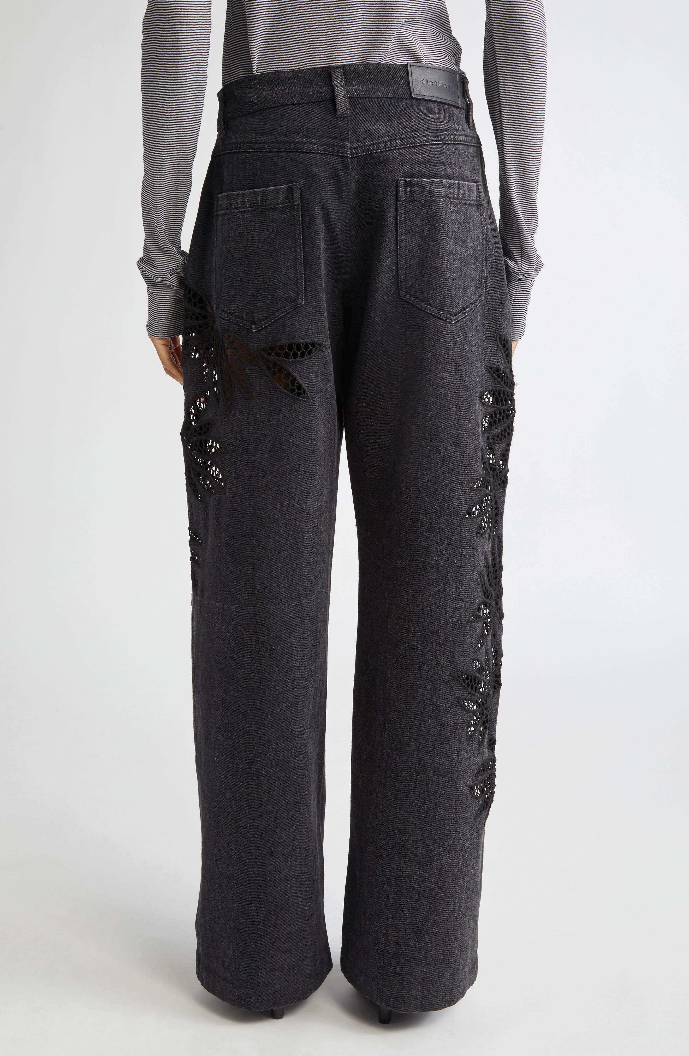 Diotima Stulla Lace Panel Wide Leg Jeans in Black at Nordstrom - 3