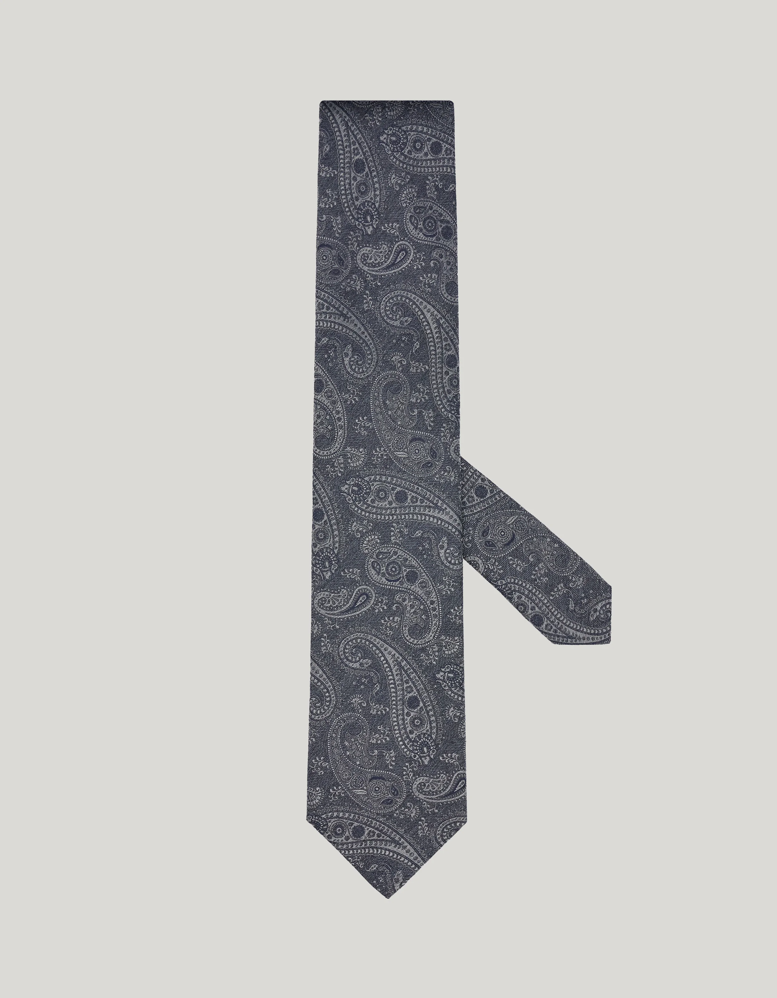 GRAY SILK TIE, PAISLEY MOTIF - 1