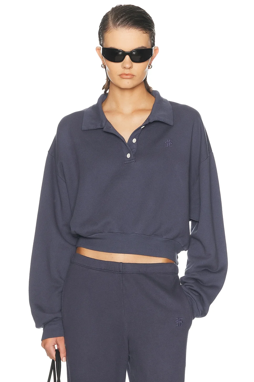 Cropped French Terry Polo Sweatshirt - 1