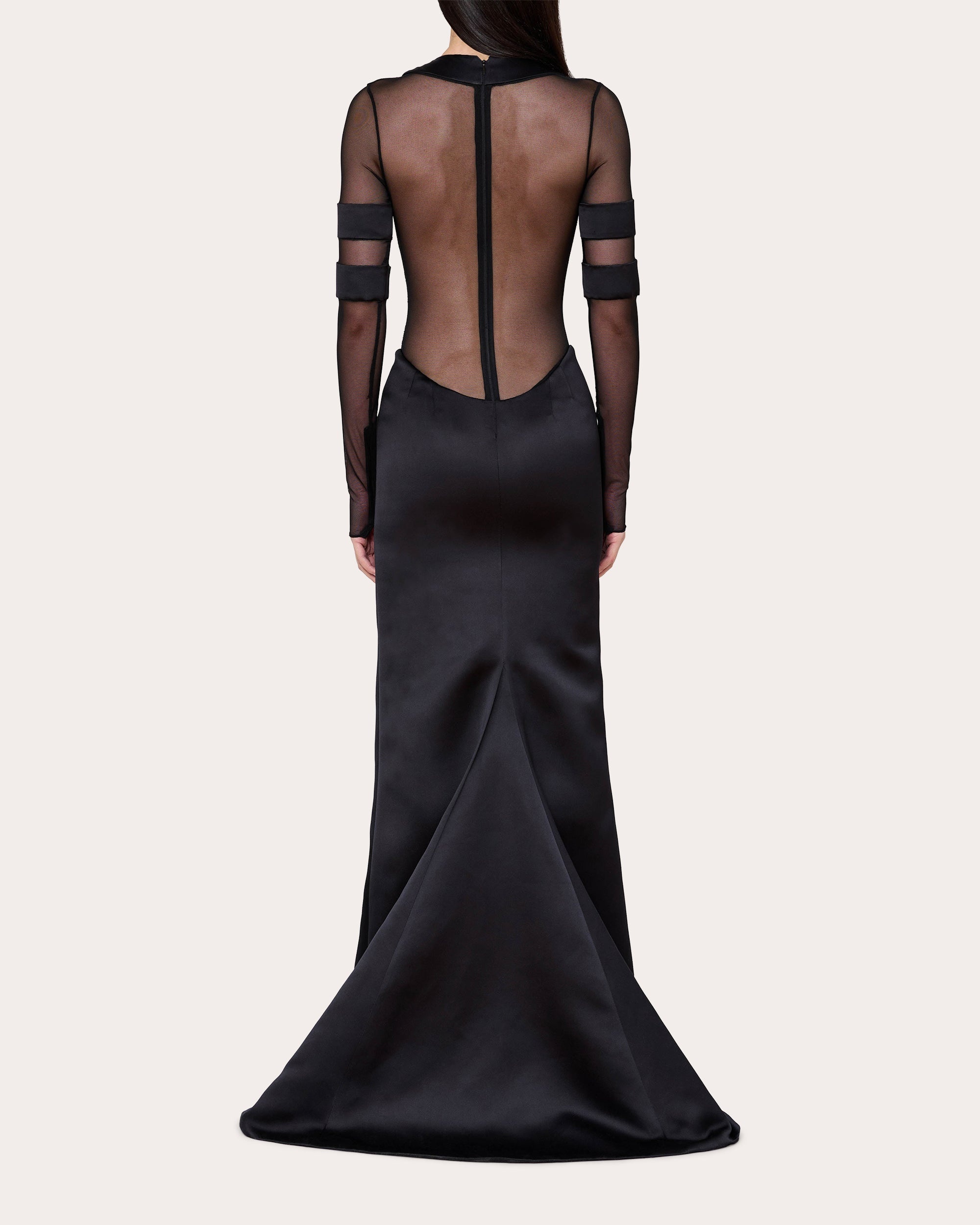 Mesh-Panel Satin Gown - 3