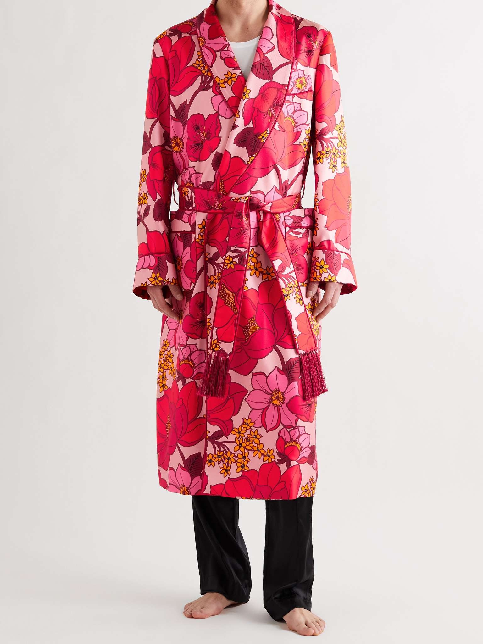 Tasselled Piped Floral-Print Silk-Twill Robe - 2