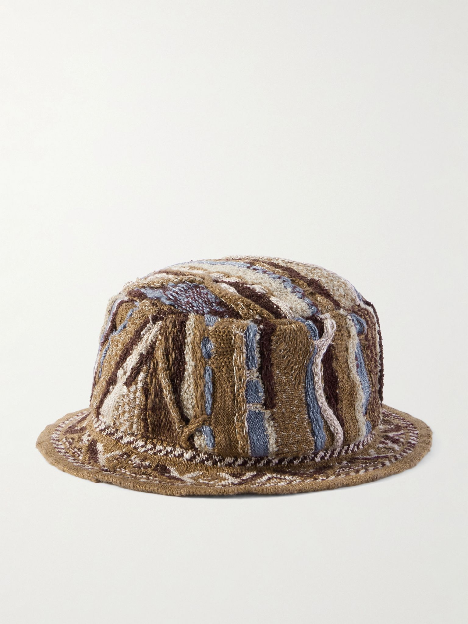 7G Jacquard-Knit Bucket Hat Brown - 3