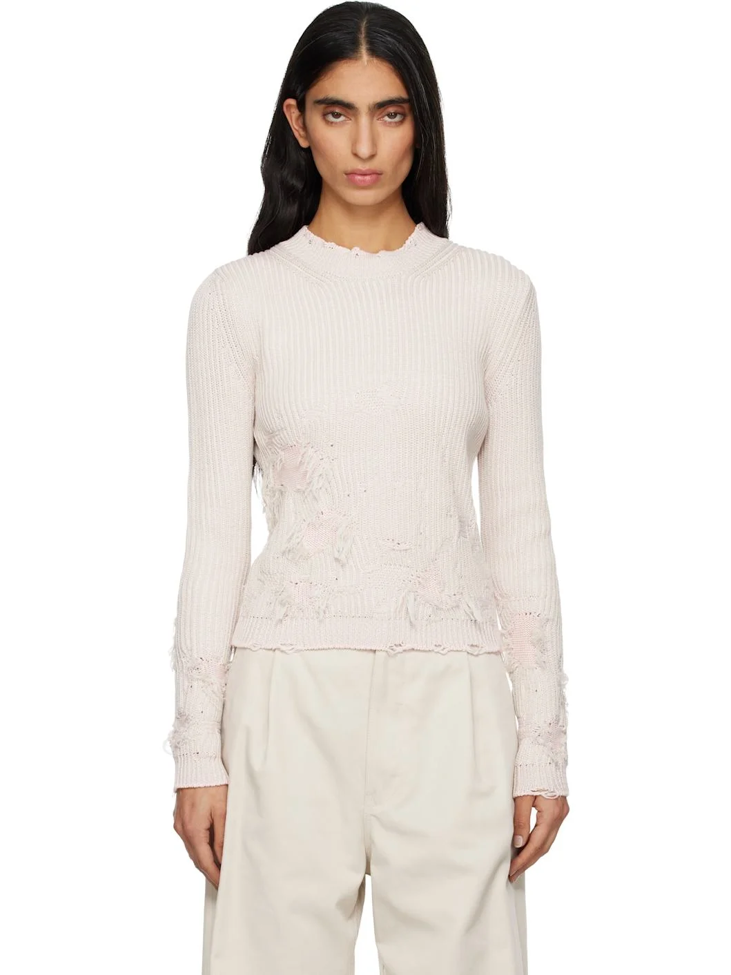 Pink Amended Optical Ribs Sweater - 1