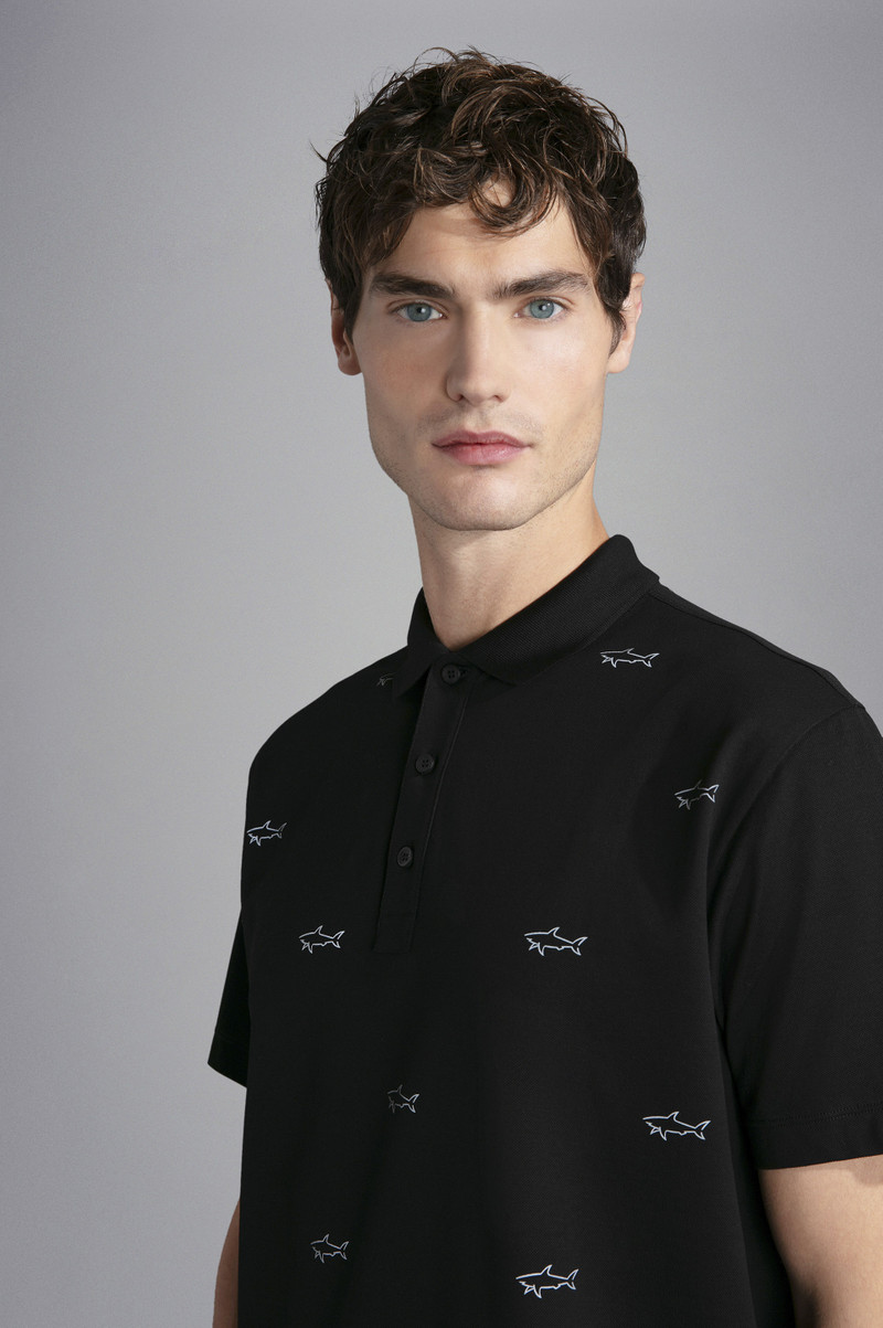 COTTON PIQUE POLO SHIRT WITH ALL OVER REFLEX SHARK PRINT 4