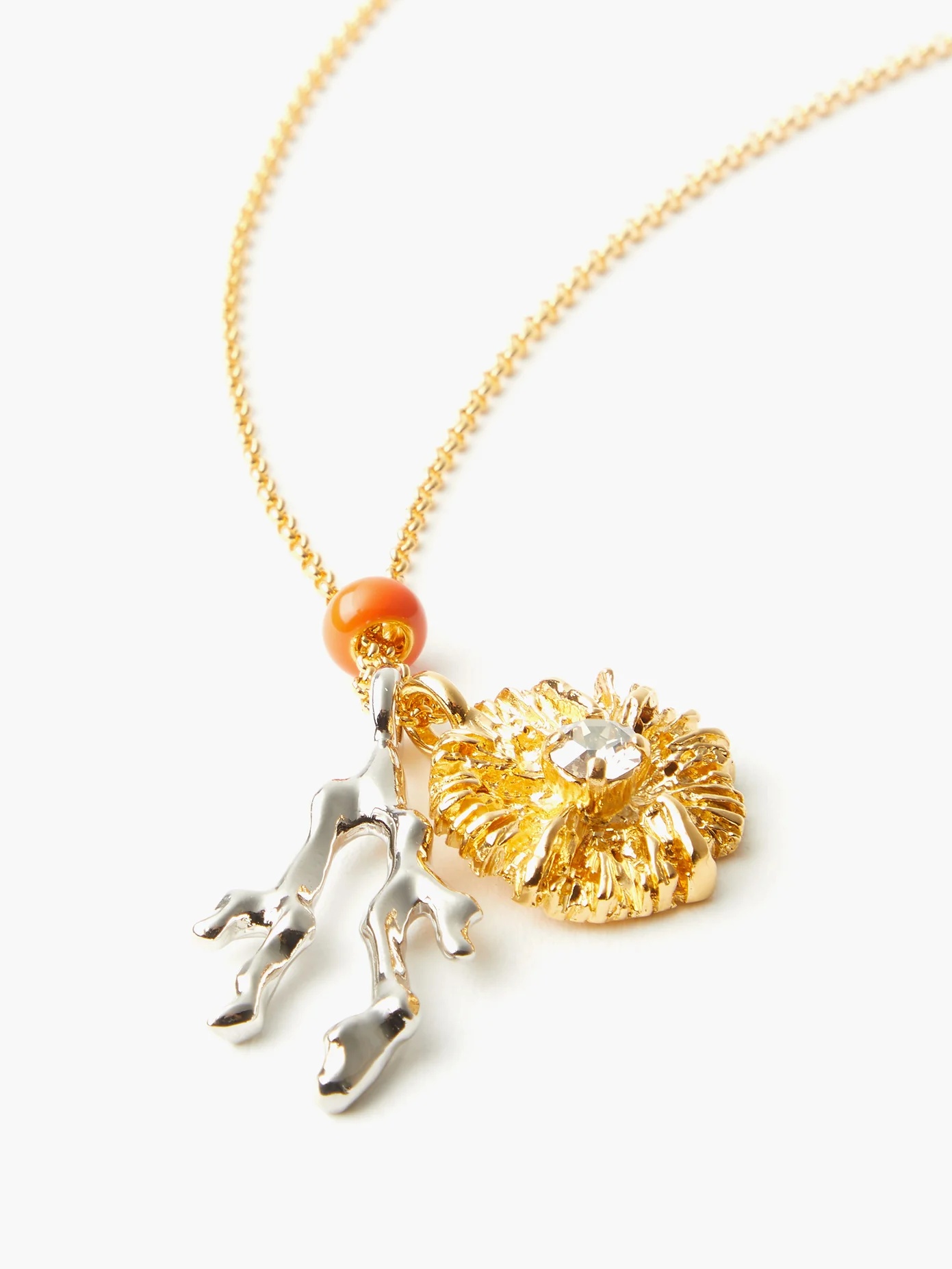 Flower and coral gold-tone pendant necklace - 5