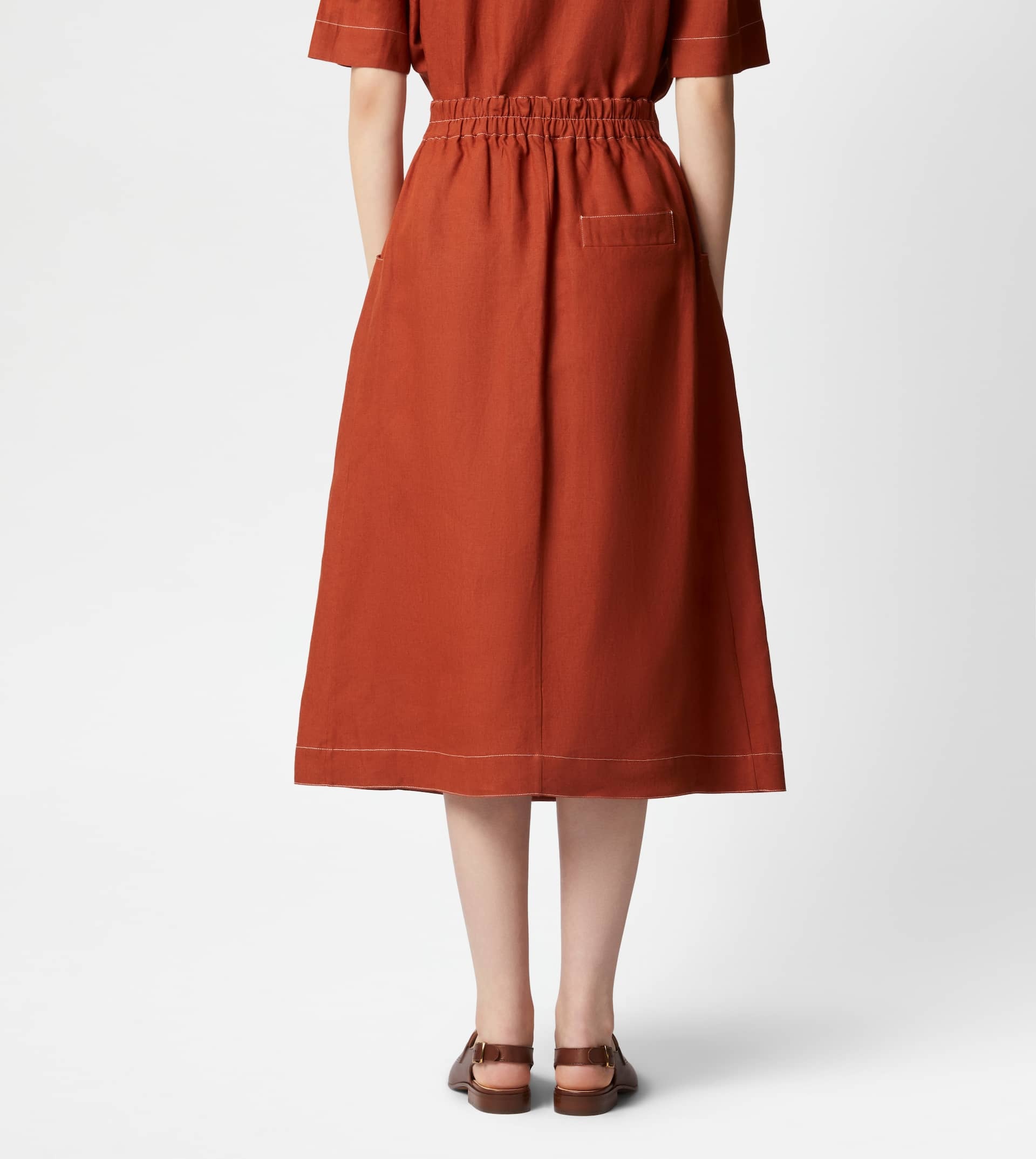 SKIRT IN LINEN - ORANGE - 3