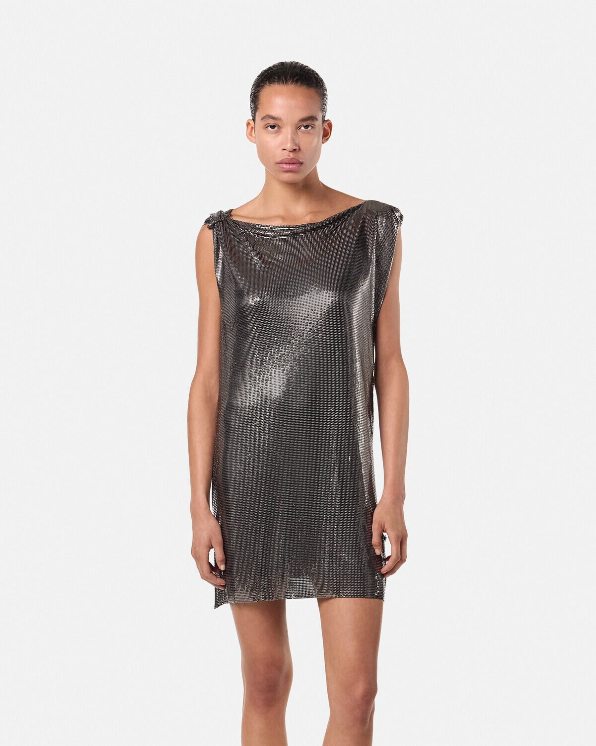 Safety Pin Metal Mesh Mini Dress - 4