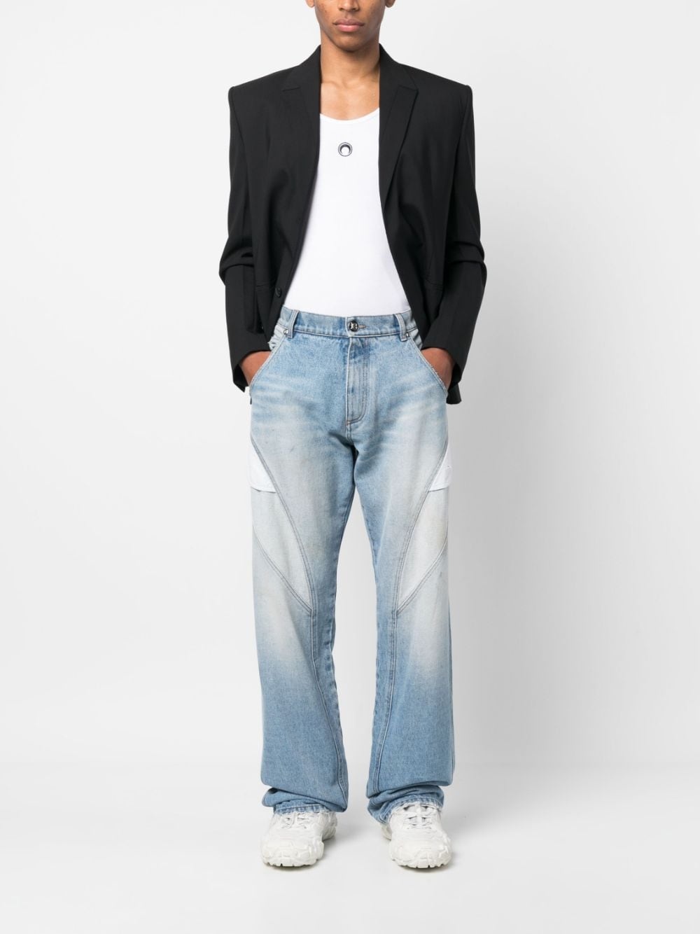 exposed-pocket cotton jeans - 2