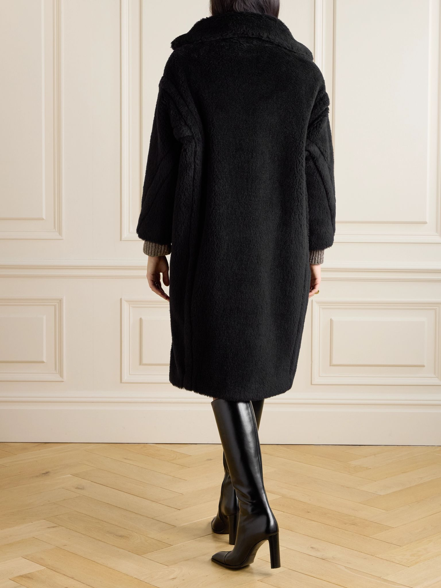 Tedgirl double-breasted alpaca, wool and silk-blend coat Black - 4
