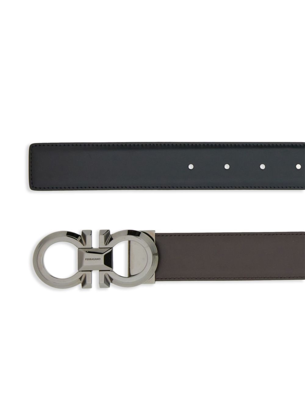 logo-engraved buckle reversible leather belt - 2