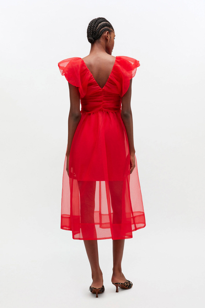 RED ORGANZA RUCHED DRESS 3