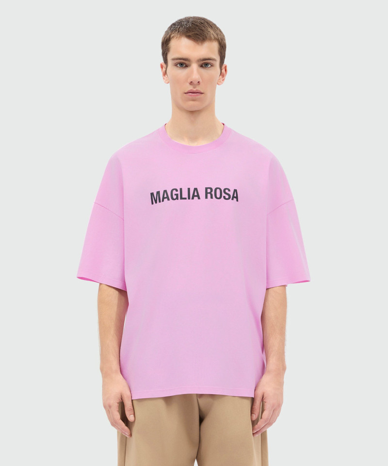 MSGM Pink short-sleeve cotton jersey T-shirt with printed quote on the front outlook