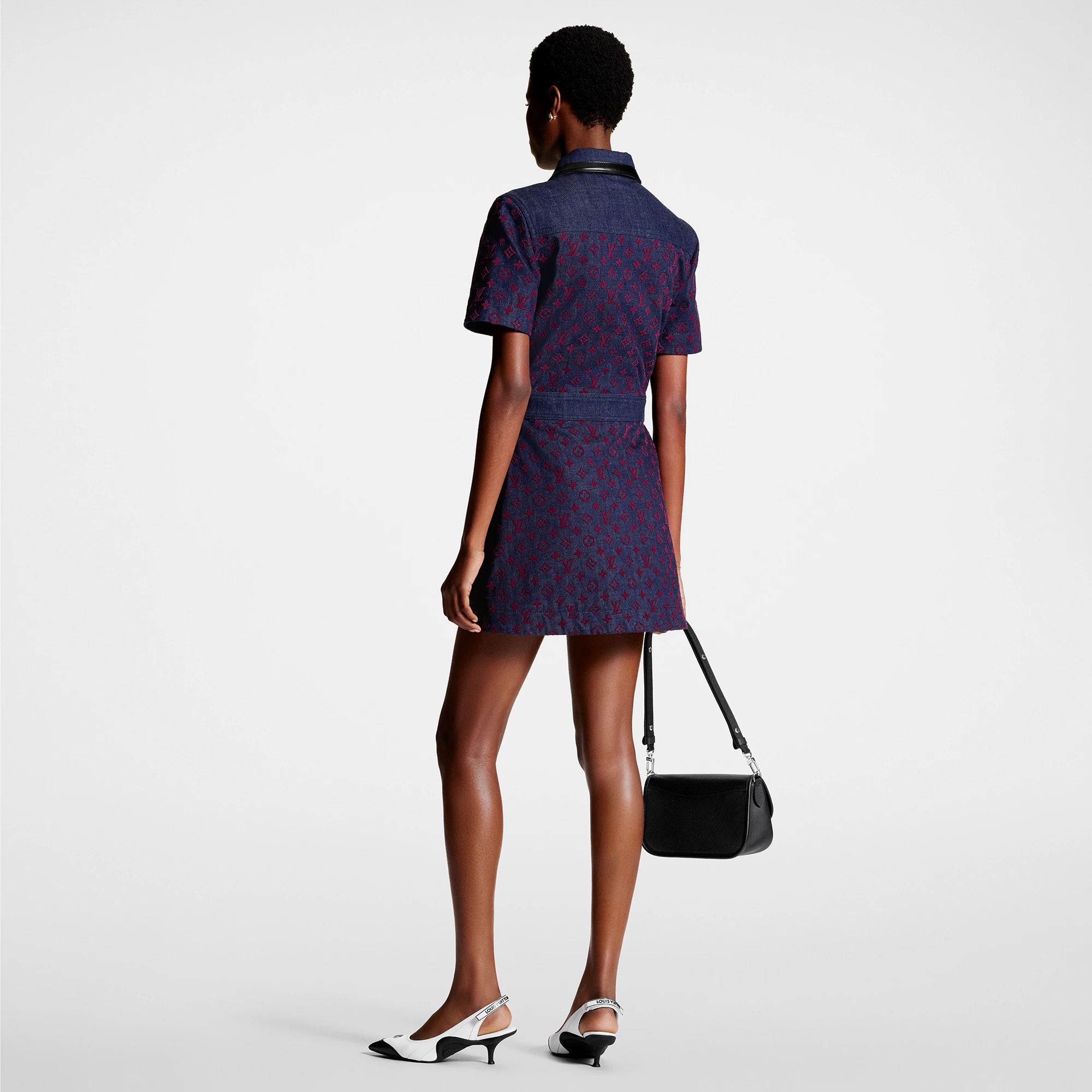 Flocked Monogram Denim Zip-Up Dress - 3