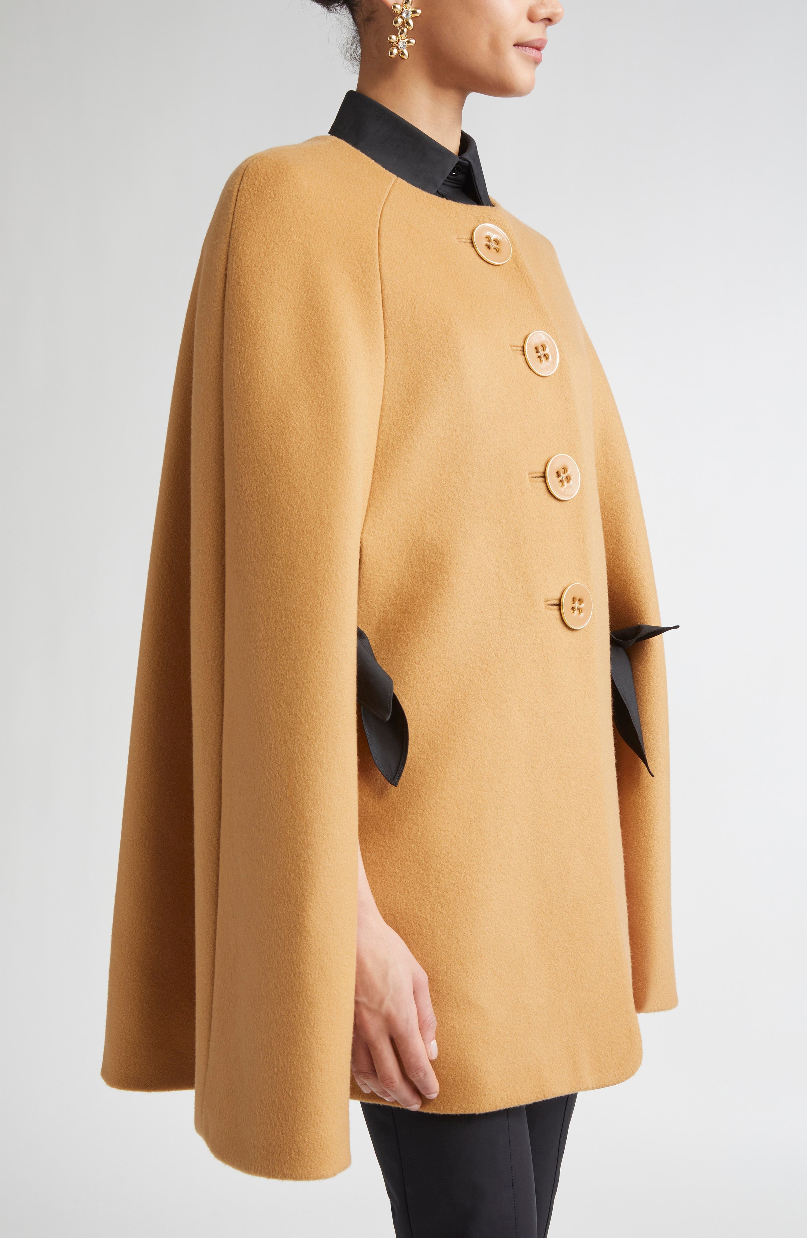 Carolina Herrera Button Front Wool Cape in Tan at Nordstrom - 4