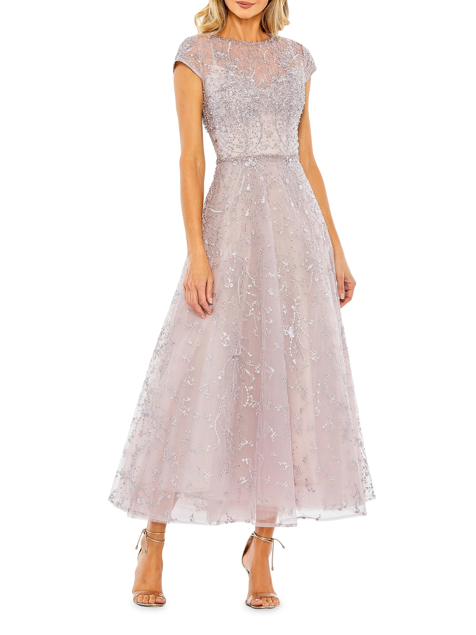 Women's Embellished Jewel Neck A-Line Cocktail Dress - Lilac - 1
