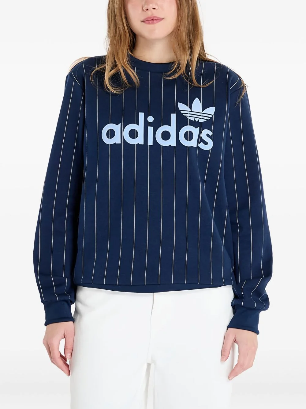 pinstripe-pattern graphic-print sweatshirt - 1